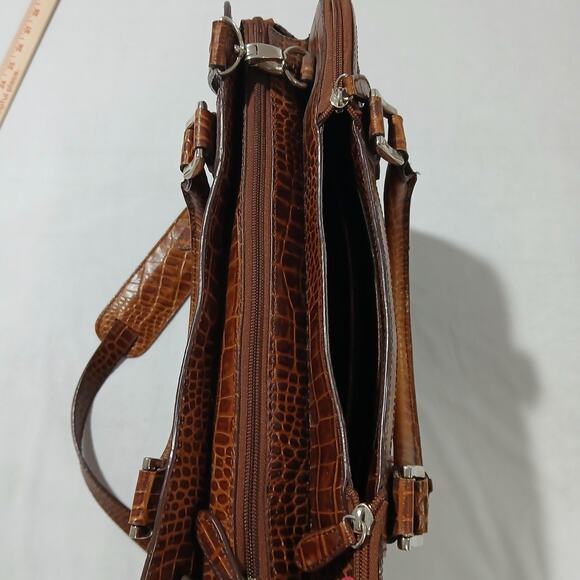 Franklin Covey Croc Embossed Leather Briefcase Laptop Bag Brown Satchel Tote - Picture 7 of 16